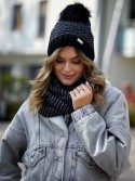 Winter hat set with herringbone neck warmer, black C45 - Online store - Boutique